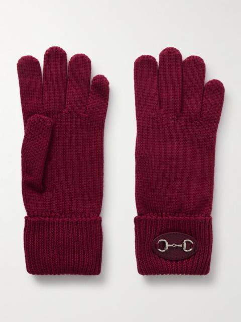GUCCI Horsebit-detailed Leather-trimmed Wool Gloves