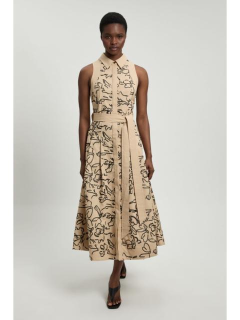 KAREN MILLEN Linen Matte Sequin Collared Midi Dress