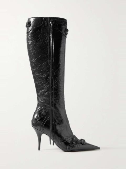BALENCIAGA Le Cagole studded crinkled-leather knee boots