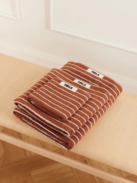 TEKLA Set of three striped organic cotton-terry towels Orange