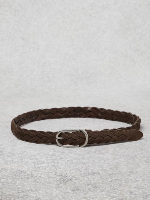 Braided suede calfskin belt with rounded buckle