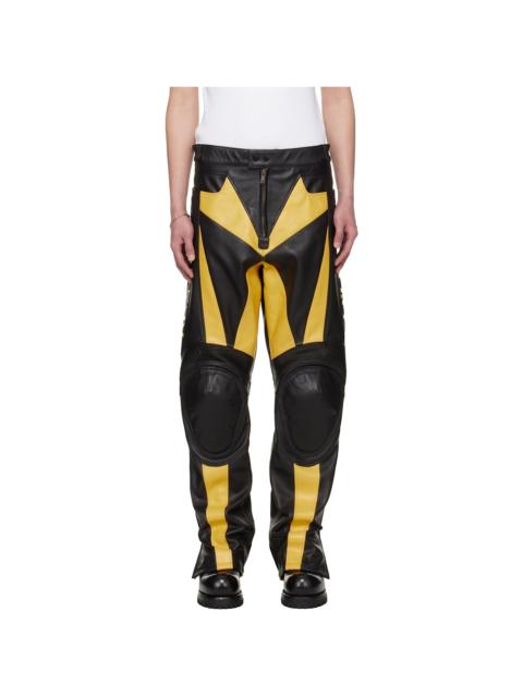 LU'U DAN BRUCE LEE x LỰU ĐẠN Black & Yellow Moto Racing Leather Pants