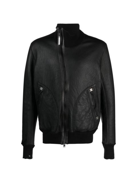 off-centre leather bomber jacket
