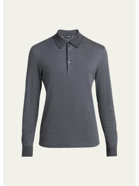 ZEGNA Men's Cotton Pique Long-Sleeve Polo Shirt