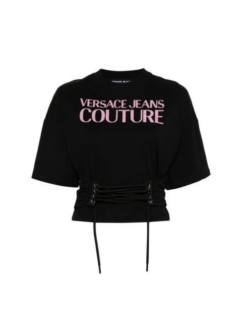 VERSACE JEANS COUTURE glittered-logo lace-up T-shirt