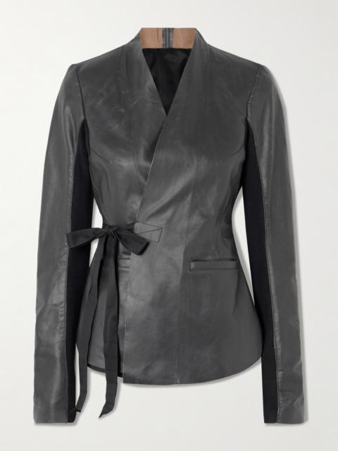 Rick Owens Hollywood Grosgrain-trimmed Leather Wrap Jacket