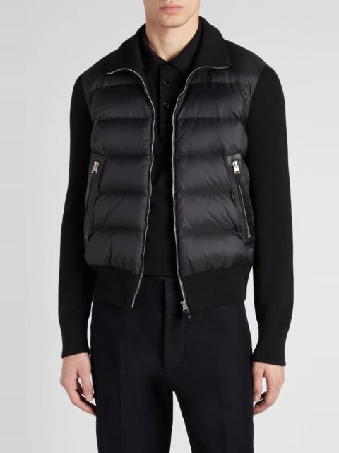 TOM FORD Mixed Media Puffer Front Merino Wool Cardigan