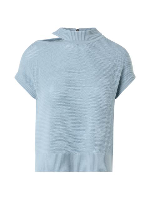 AKRIS Women's Merino-Wool Mock-Turtleneck Short-Sleeve Sweater - Sky Blue