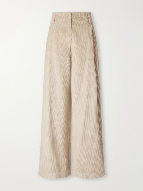 Brunello Cucinelli Cotton-corduroy high-rise wide-leg pants Cream