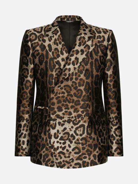 Double-breasted leopard-design jacquard Sicilia-fit suit