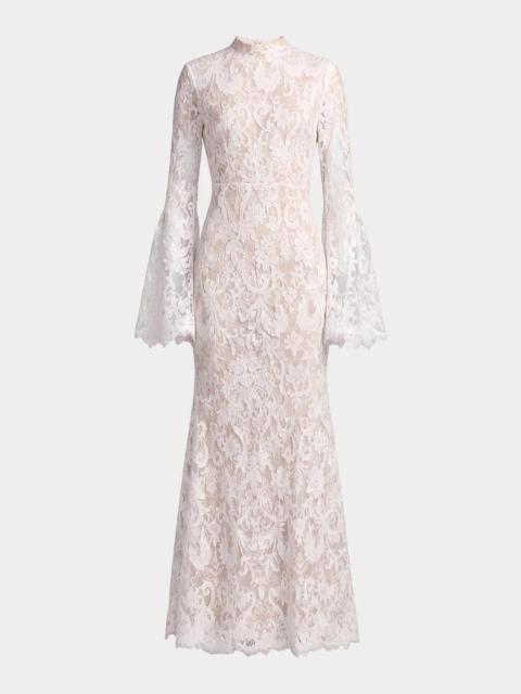 MAC DUGGAL Lace Flare Sleeve Mermaid Gown