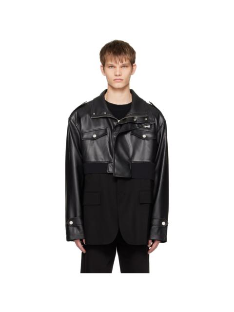 FENG CHEN WANG Black Detachable Faux-Leather Jacket