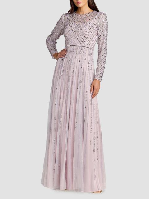 MAC DUGGAL Women's Tulle Beaded Long-Sleeve A-Line Gown - Vintage Lilac