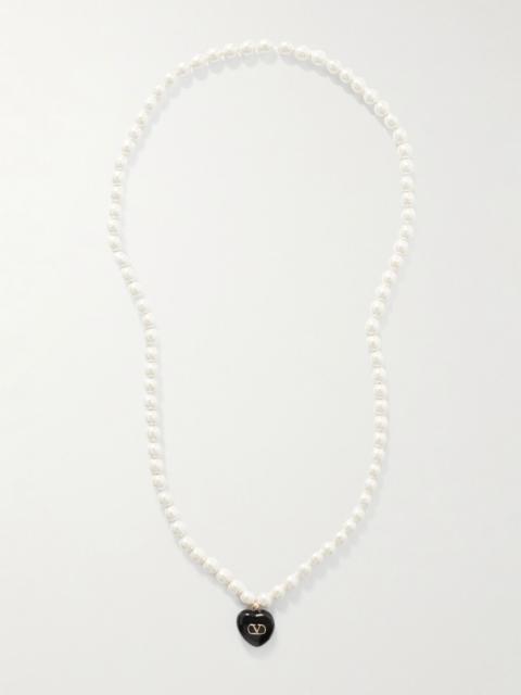 Valentino Gold-tone, faux pearl and enamel necklace White