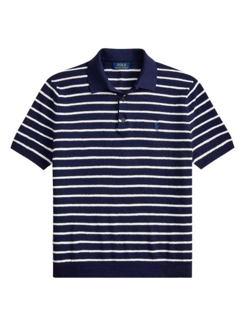 Polo Ralph Lauren Men's Striped Cotton-Linen Short-Sleeve Polo Sweater - Bright Navy Combo