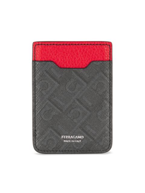 FERRAGAMO Men's Monogram Coated Card Holder - Nero Flame Red