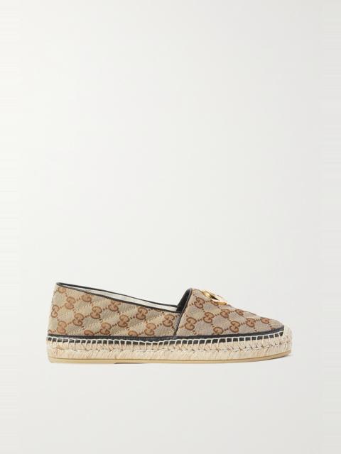 GUCCI Pilar leather-trimmed embellished logo-detailed canvas espadrilles