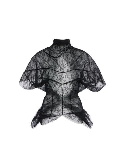 COLLEEN ALLEN Draped Lace-Tulle Ruffle Blouse black