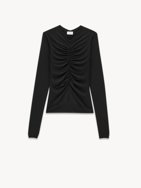 RUCHED SWEATER IN CASHMERE, WOOL, AND SILK