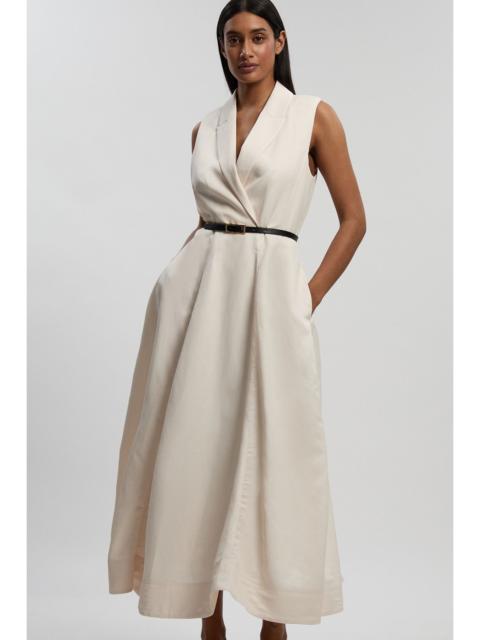KAREN MILLEN Petite Premium Viscose Linen Tailored Belted Full skirted Midi Dress