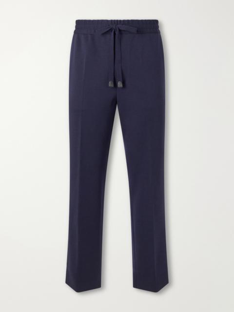 Brioni Straight-Leg Leather-Trimmed Wool Sweatpants