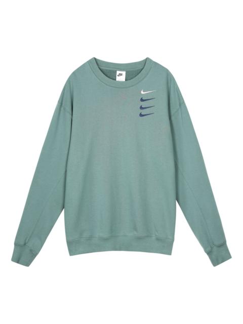 Men's Nike French Terry Swoosh 4 Embroidered Round Neck Sports Pullover Autumn Green DB9408-387