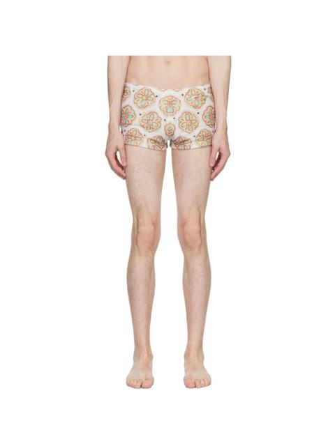 COMMAS Beige Painted Flower Square Swim Briefs