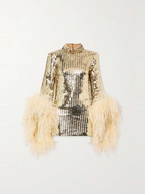 Taller Marmo Del Rio Disco feather-trimmed sequined tulle mini dress