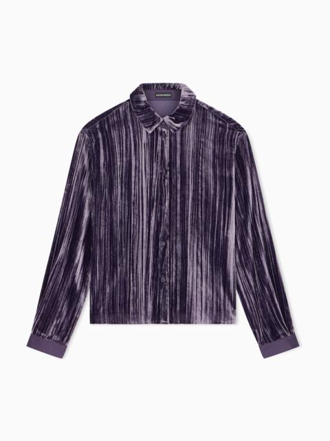 EMPORIO ARMANI PLISSÉ VELVET SHIRT WITH A CLASSIC COLLAR AND LONG SLEEVES