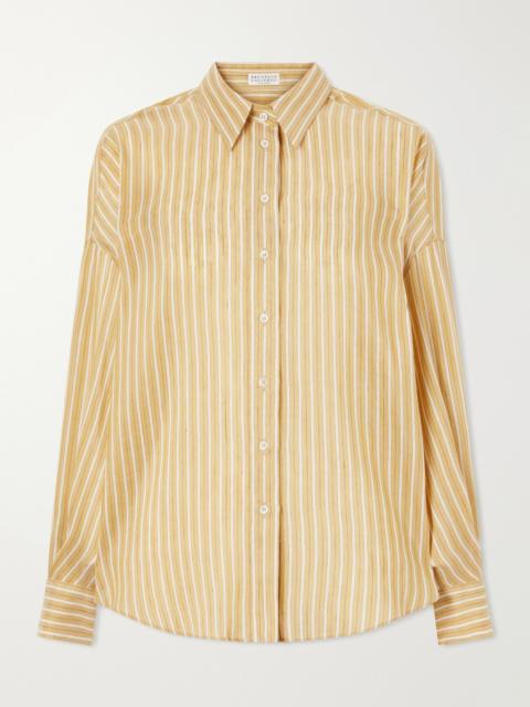 Brunello Cucinelli Bead-embellished Striped Linen And Silk-blend Shirt