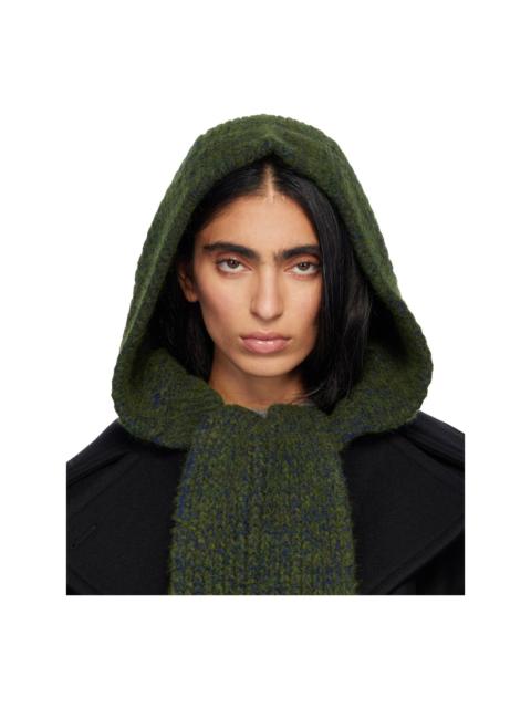 Dries Van Noten Green Hooded Wool Scarf