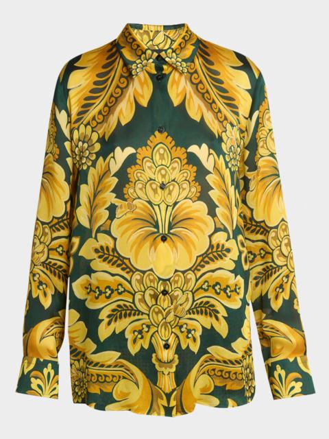 Etro Flowers and Bees Silk Button-Front Blouse