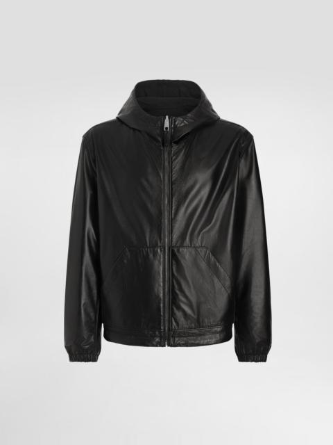 Dolce & Gabbana Leather and fabric jacket with reversible hood