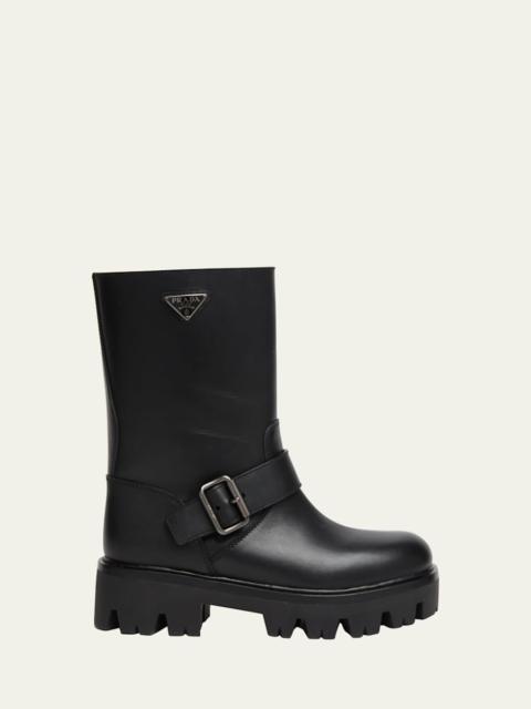 Prada Triangle Logo Leather Moto Booties