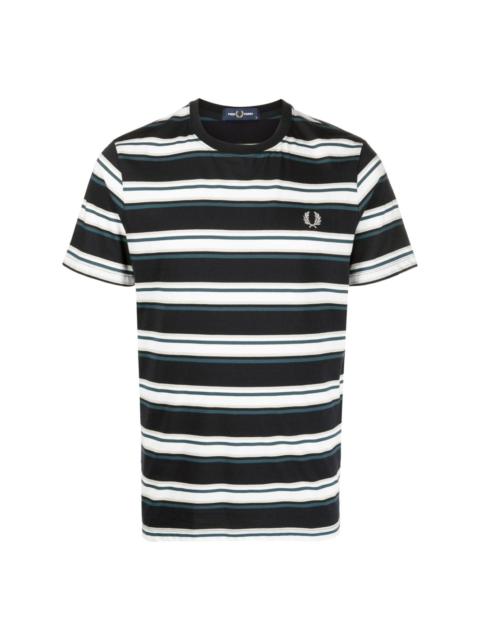 Laurel Wreath-embroidered striped cotton T-shirt