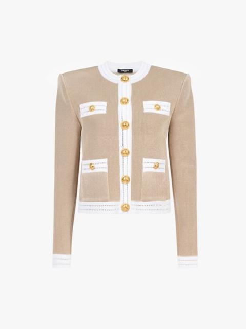 Balmain Exclusive - Beige and white knit cardigan with gold-tone buttons
