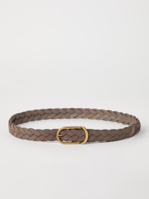 Brunello Cucinelli Bull suede braided belt with rounded buckle and metal keeper