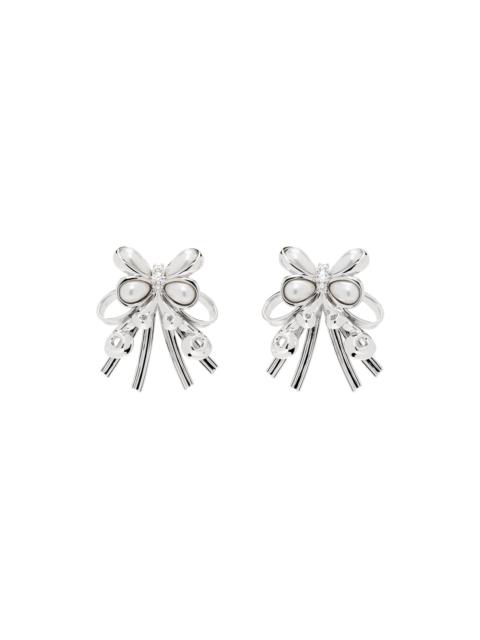 SHUSHU/TONG Silver Pearl Butterfly Flower Earrings