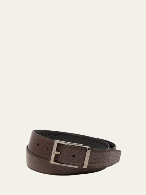 FERRAGAMO Men's Double Adjustable Square-Buckle Leather Belt