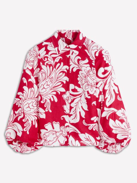 BODEN Puff Sleeve Linen Shirt-Merida Red, Botanical Flourish