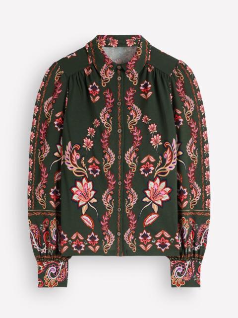 BODEN Collared Jersey Shirt-Peacock Paradise