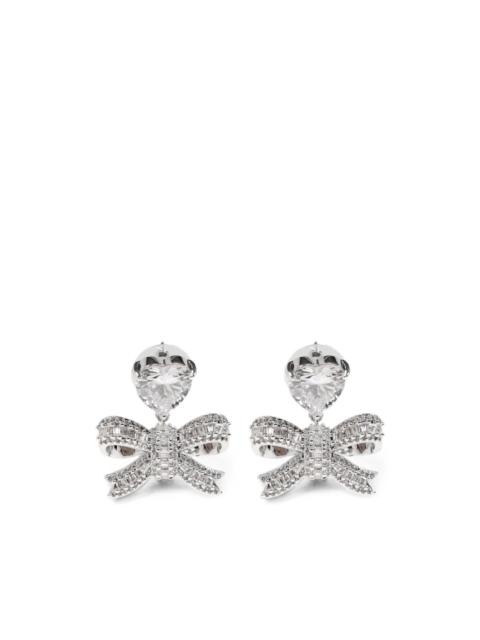 self-portrait heart crystal-embellished bow drop earrings