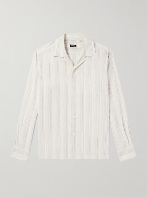 ZEGNA Camp-Collar Striped Linen and Silk-Blend Shirt