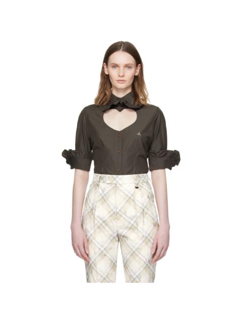 Vivienne Westwood Brown Pinstripe Shirting S/S Toulouse Frill Shirt