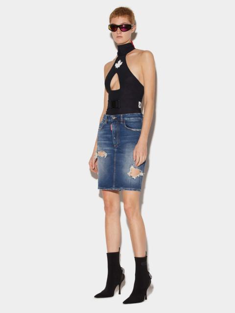 DSQUARED2 MEDIUM CLEAN WASH DENIM PENCIL MINI SKIRT