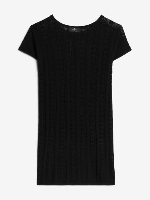 7 For All Mankind Short Sleeve Pointelle Crew Sweater in Black