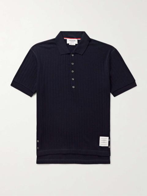 Grosgrain-Trimmed Ribbed Virgin Wool Polo Shirt