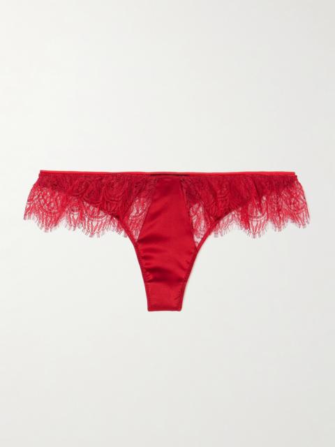 KIKI DE MONTPARNASSE Camaret Lace-trimmed Stretch-silk Thong