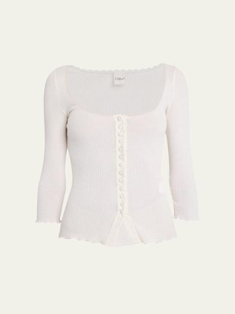 Chloé Lace-Trim Ribbed Button Top