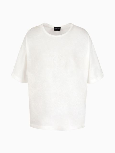 Embroidered crew-neck T-shirt in pure cotton jersey